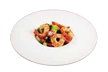 138. Gamberoni con verdure saltate
